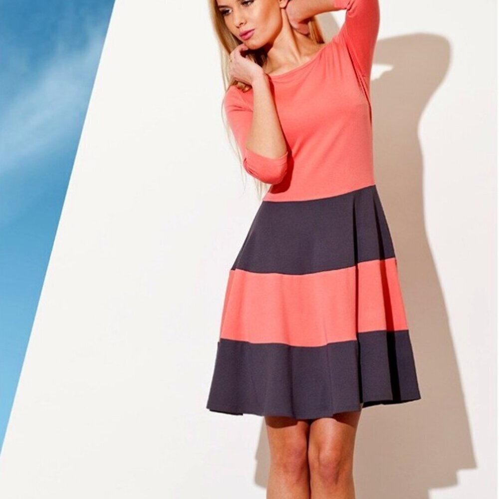 FIGL Women's Soft Knit Colorblock Midi Swing Dress Large
